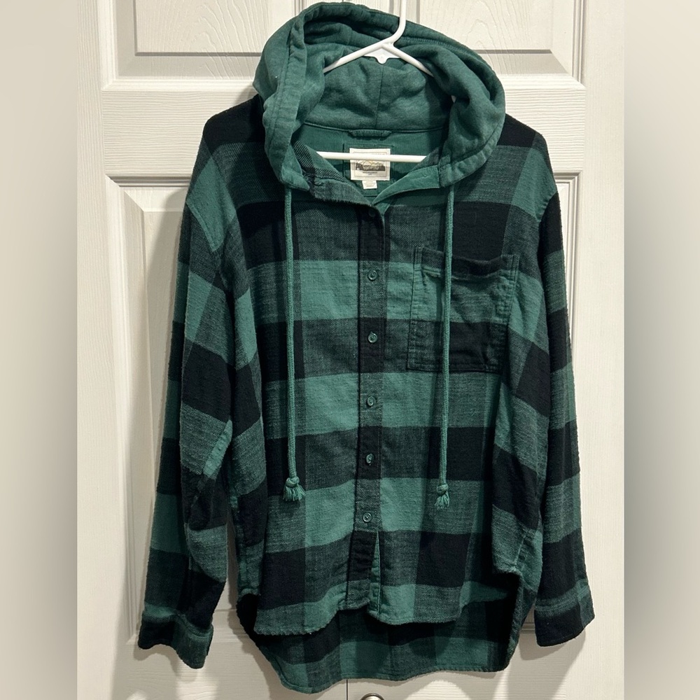 American Eagle Plaid Flannel Shirt with Hoodie, Size Small
